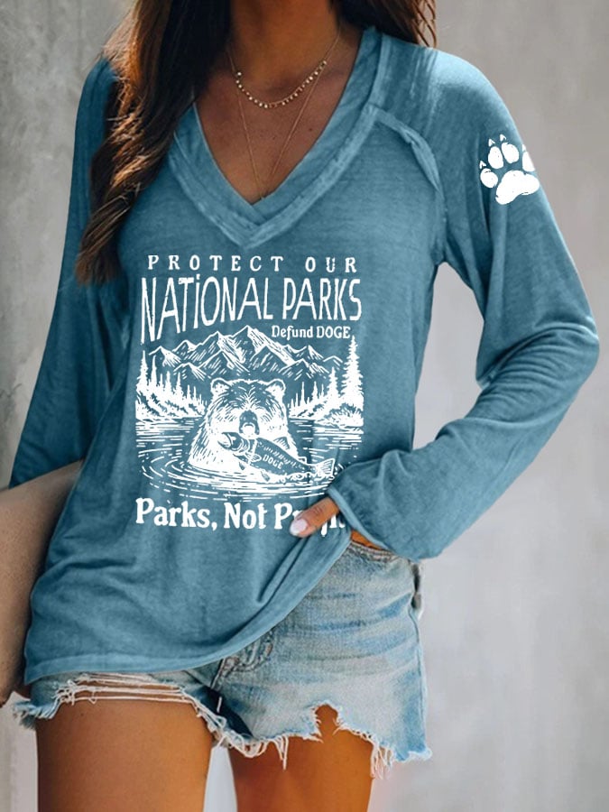 Women's Protect Our National Parks Print V Neck T-Shirt