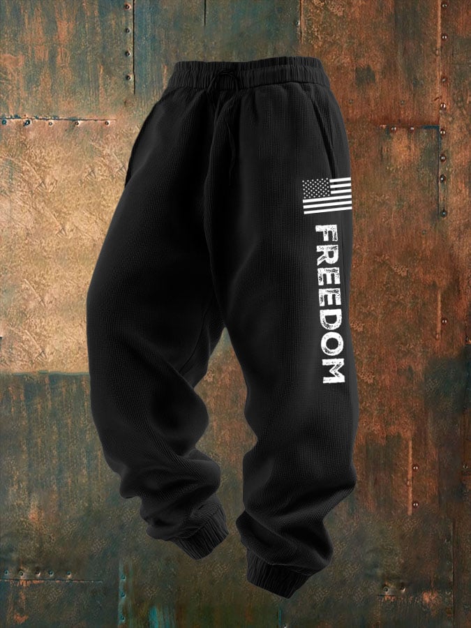 Men's Freedom Print Textured Casual Loose Sweatpants