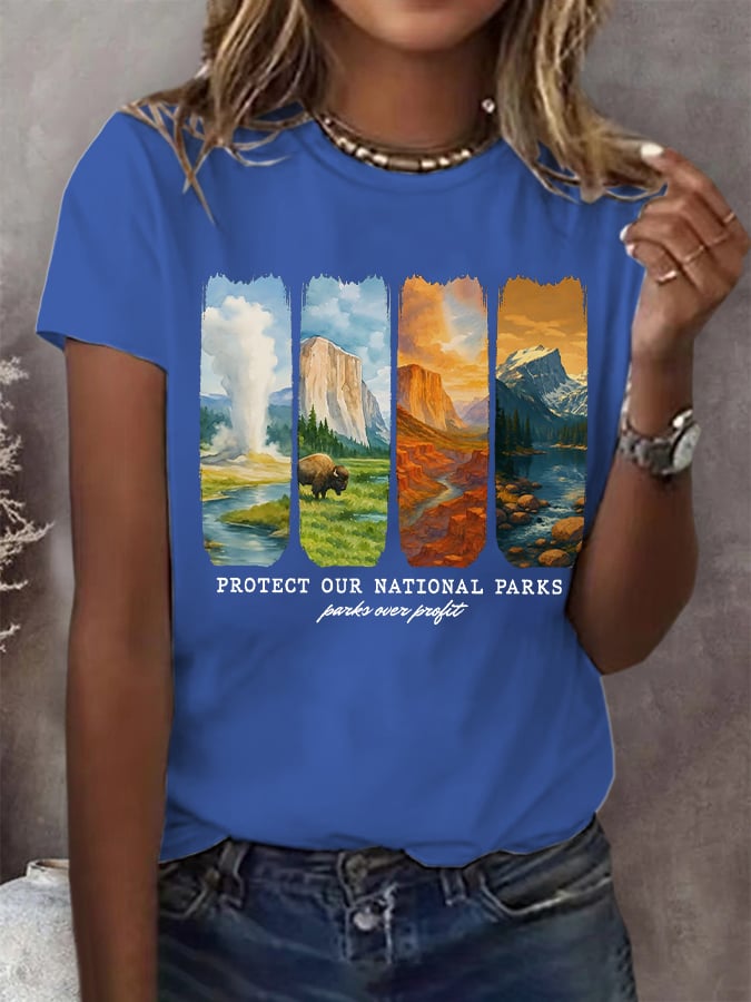 Women's Protect Our National Parks Print Round Neck T-Shirt