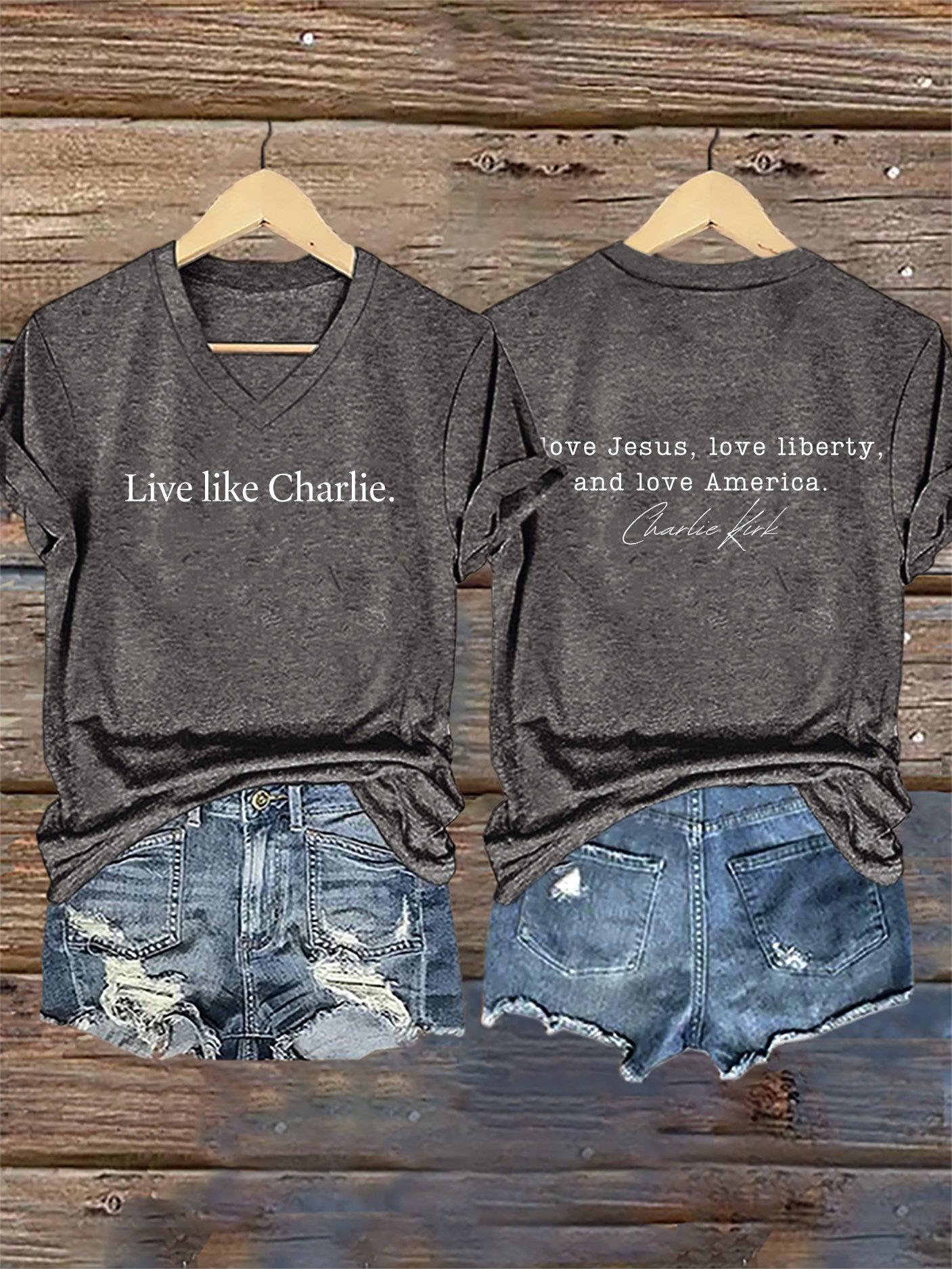 V-Neck Retro Live Like I Love Jesus, Love Liberty, And Love America Print T-Shirt