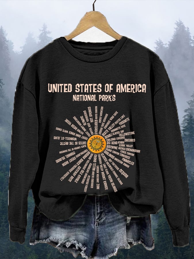 Women's Hotspots 63 National Parks Explore, Protect, And Preserve Printed Casual Sweatshirts