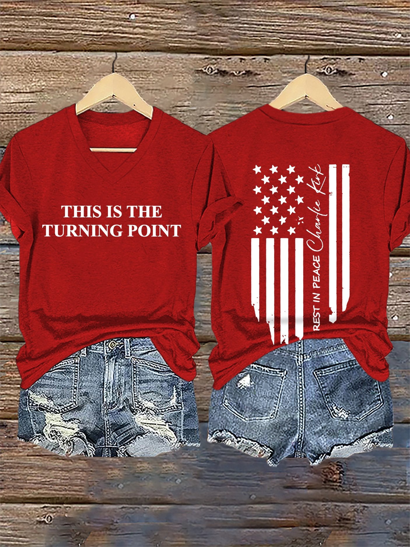 V-Neck Retro This Is The Turning Point Print T-Shirt