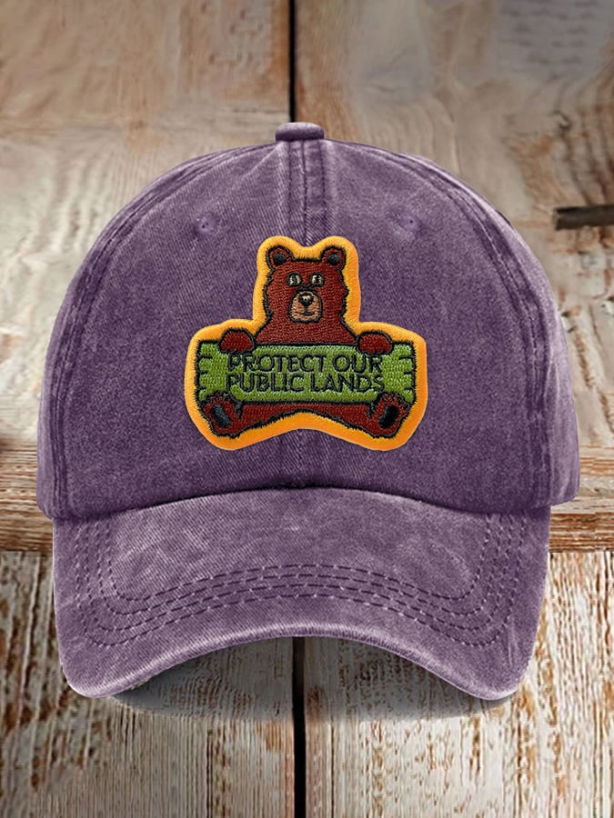 Retro Protect Our Public Lands Bear Patch Printed Baseball Cap