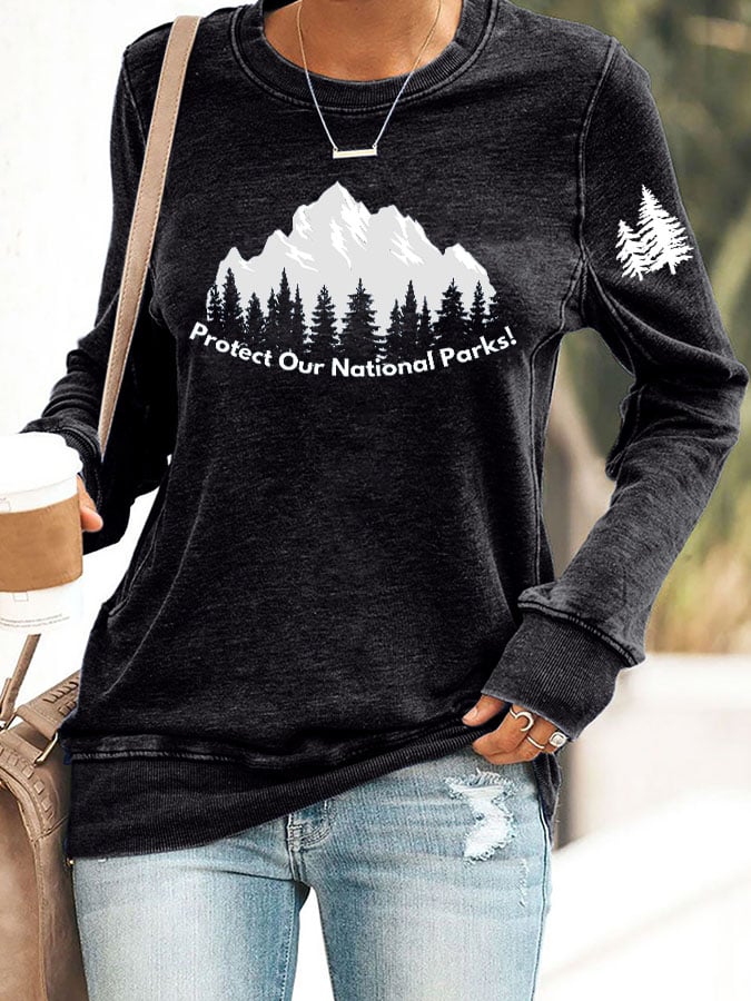 Women's Retro Protect Our National Parks Printed Casual Sweatshirt