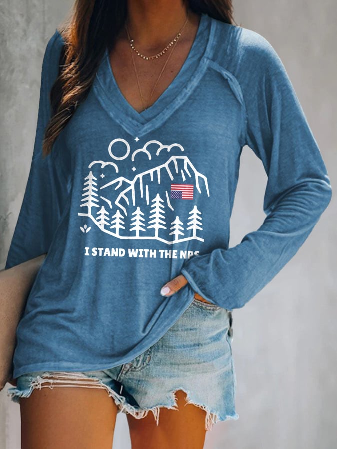 V-neck Retro I Stand With The NPS National Park Support Print T-Shirt