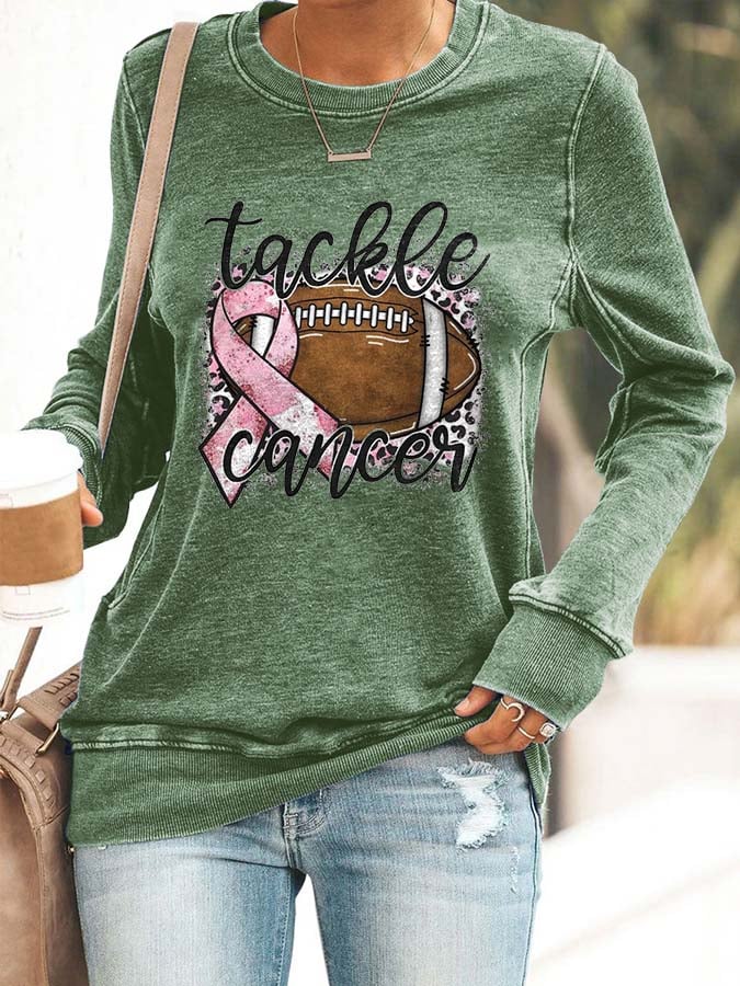 Breast Cancer Awareness Tackle Cancer Football Leopard Print Sweatshirt