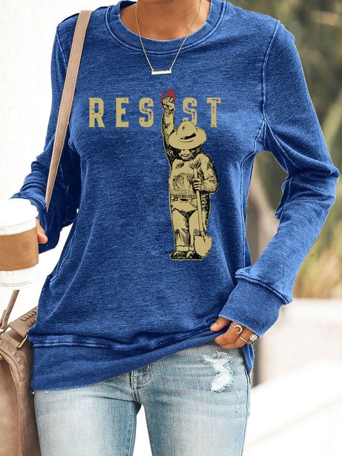 Women's Protect Our National Parks Print Round Neck Sweatshirt