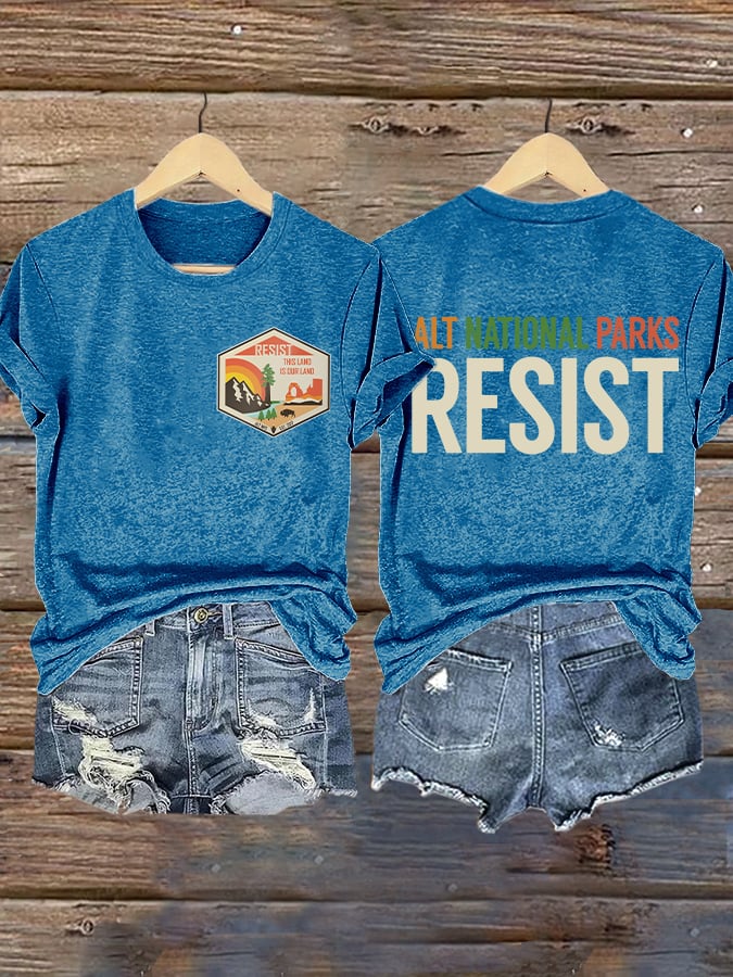 Retro ALT National Parks Resist This Land Is Our Land Print T-Shirt