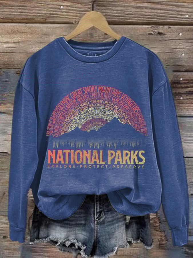 Women's Hotspots 63 National Parks Explore, Protect, And Preserve Printed Casual Sweatshirts
