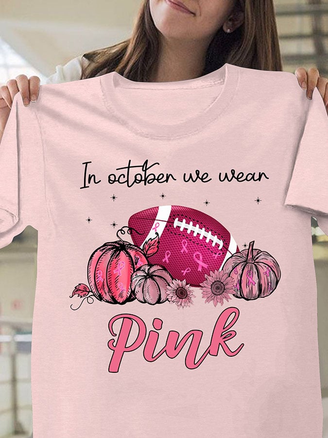Football In October We Wear Pink Print T-Shirt