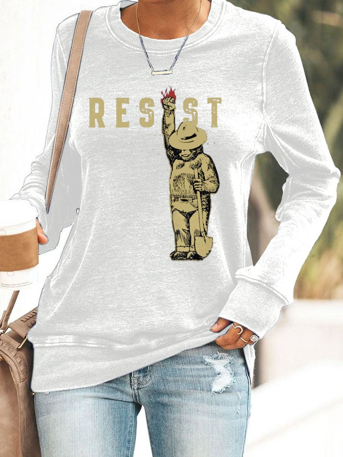 Women's Protect Our National Parks Print Round Neck Sweatshirt