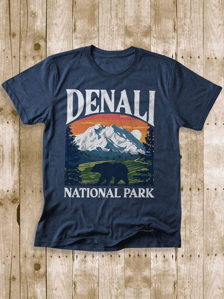 Men's 100% Cotton Denali National Park Crew Neck Short Sleeve T-Shirt