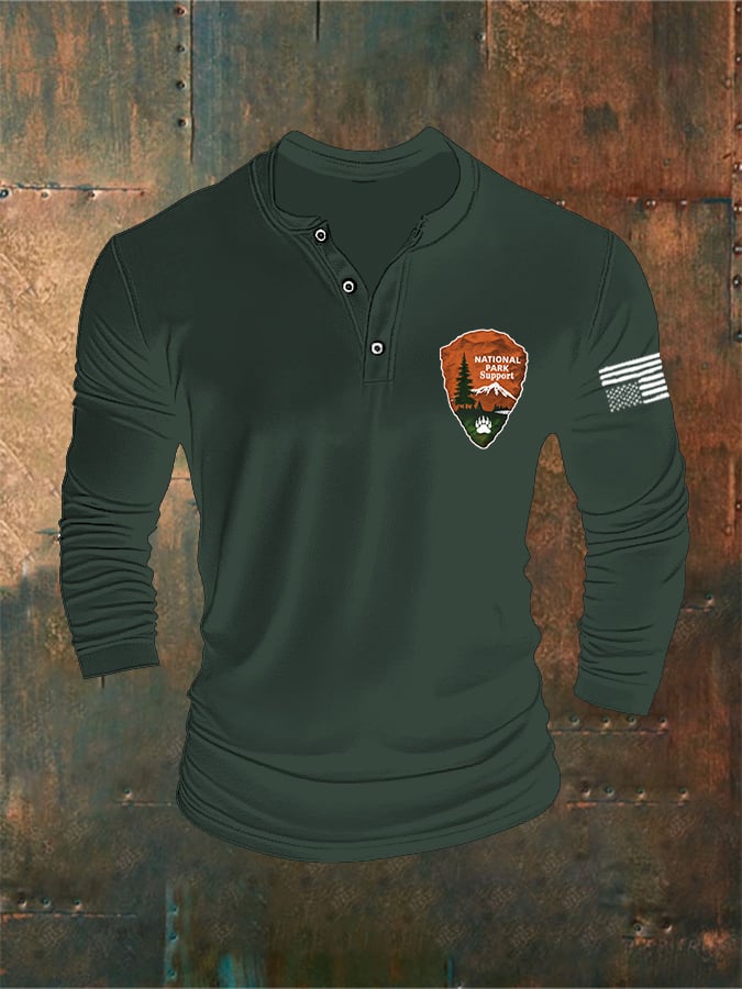 Retro Men's Protect Our National Parks Print Long Sleeve Top