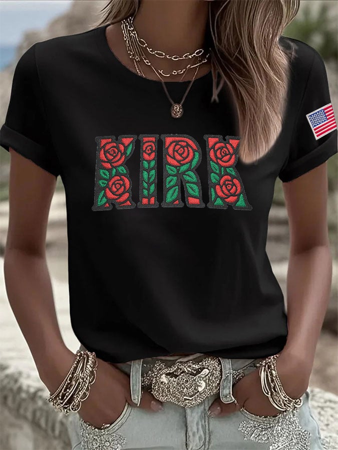 Women's Retro Rose Print T-Shirt