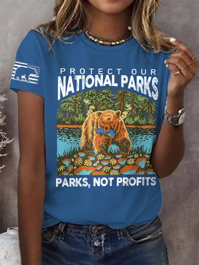 Women's Support National Parks Print Round Neck T-Shirt