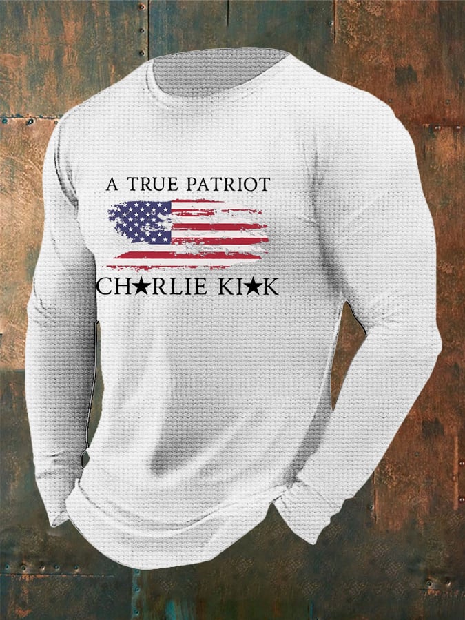 Men's Freedom American Flag Print Waffle T-shirt