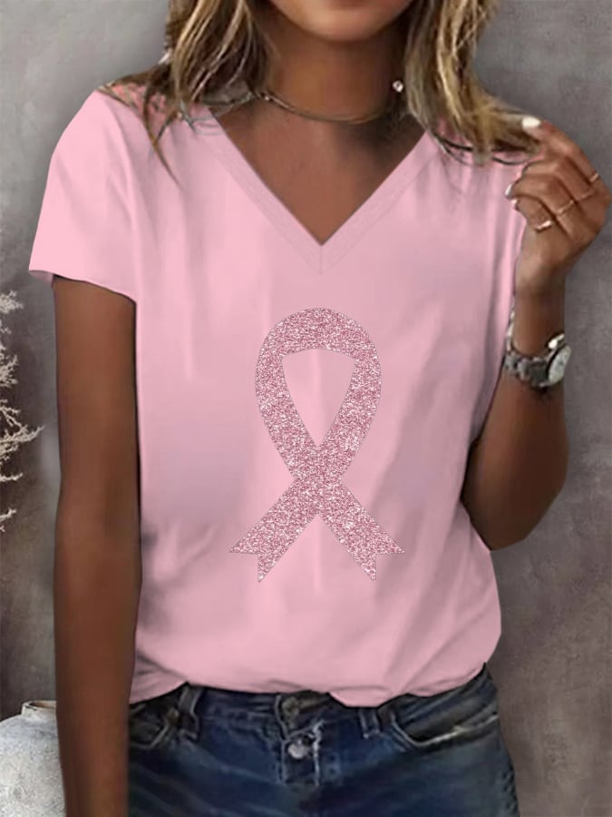 Women's Breast Cancer Awareness Print Casual T-Shirt