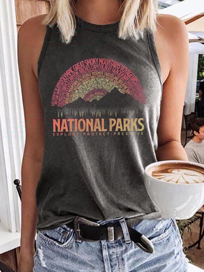 Women's National Parks Explore, Protect, Preserve Print Crew Neck Tank Top