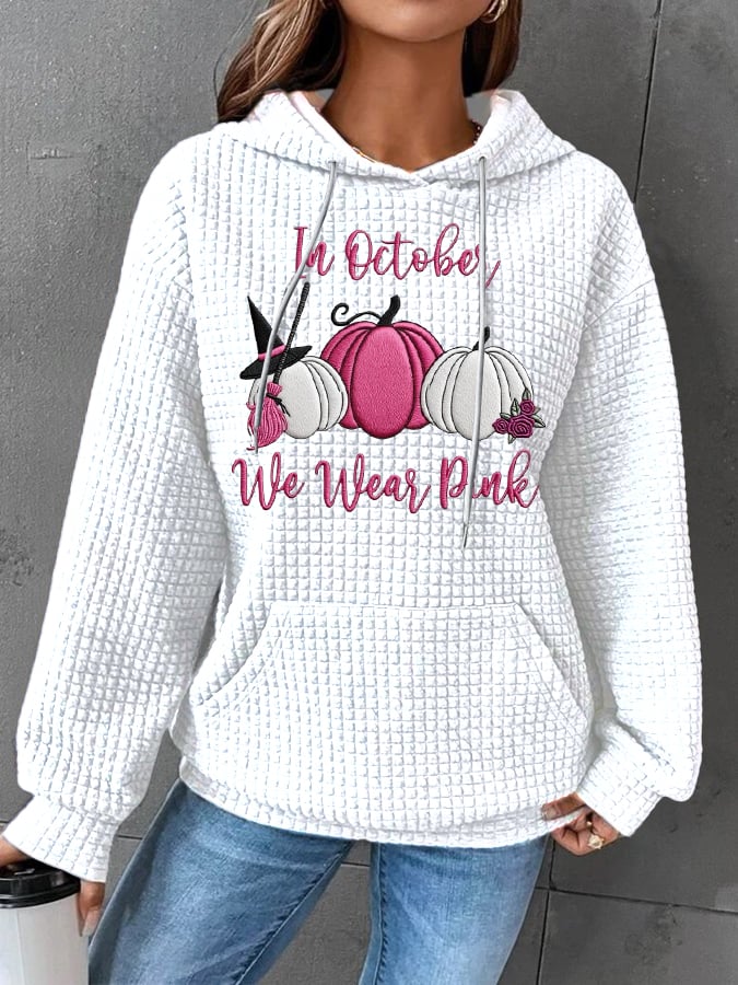 Women's In October We Wear Pink Print Casual Sweet Hooded Sweatshirt