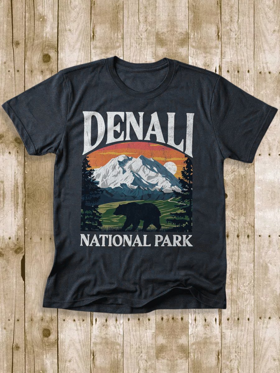Men's 100% Cotton Denali National Park Crew Neck Short Sleeve T-Shirt