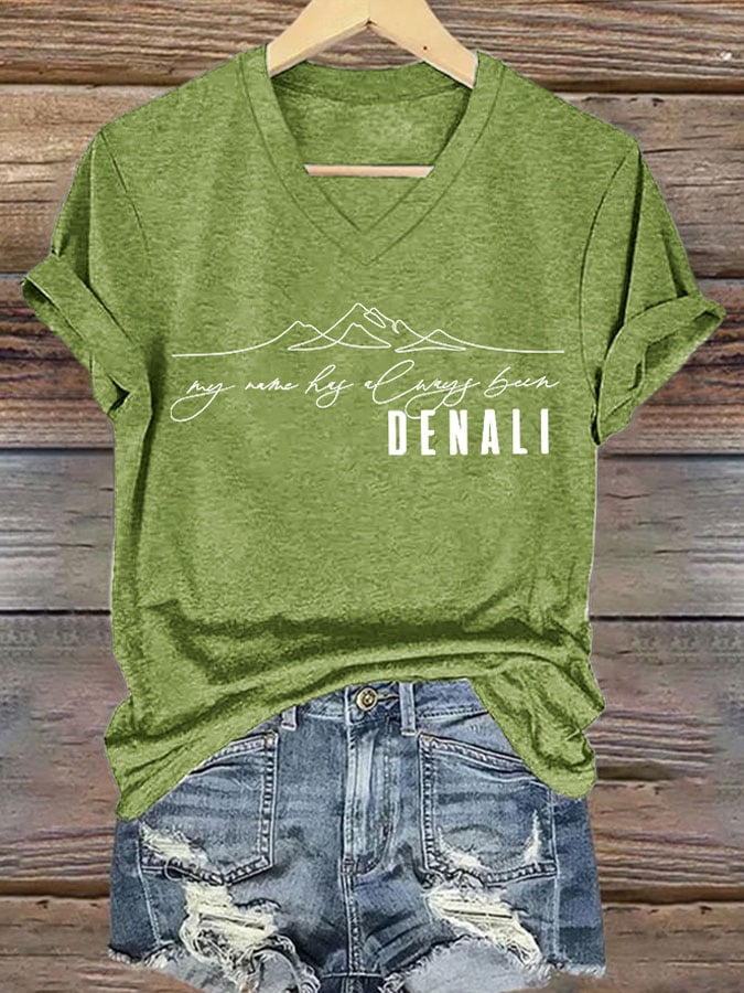 V-neck Retro My Name Has Always Been DENALI Print T-Shirt