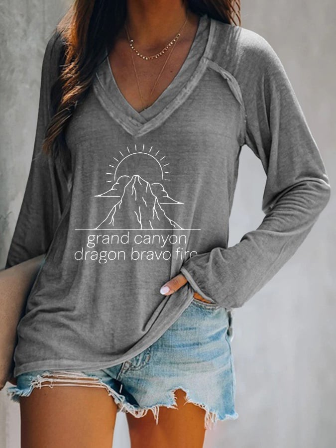 V-neck Retro Grand Canyon Dragon Bravo Fire Grand Canyon Lodge North Rim Fire Print T-Shirt