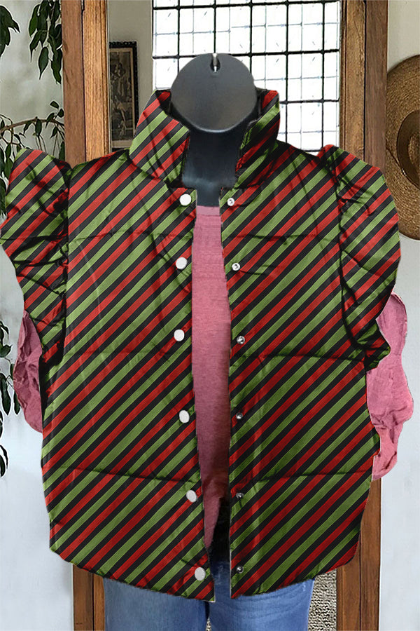 Classic Festive Christmas Stripes Print Ruffle Vest