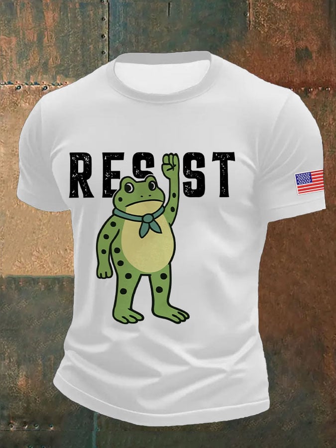 Men's Resist Frog Printed Round Neck T-Shirt