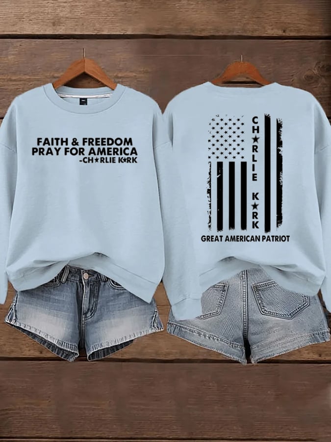 Women's Faith Freedom American Hero Print Sweatshirt