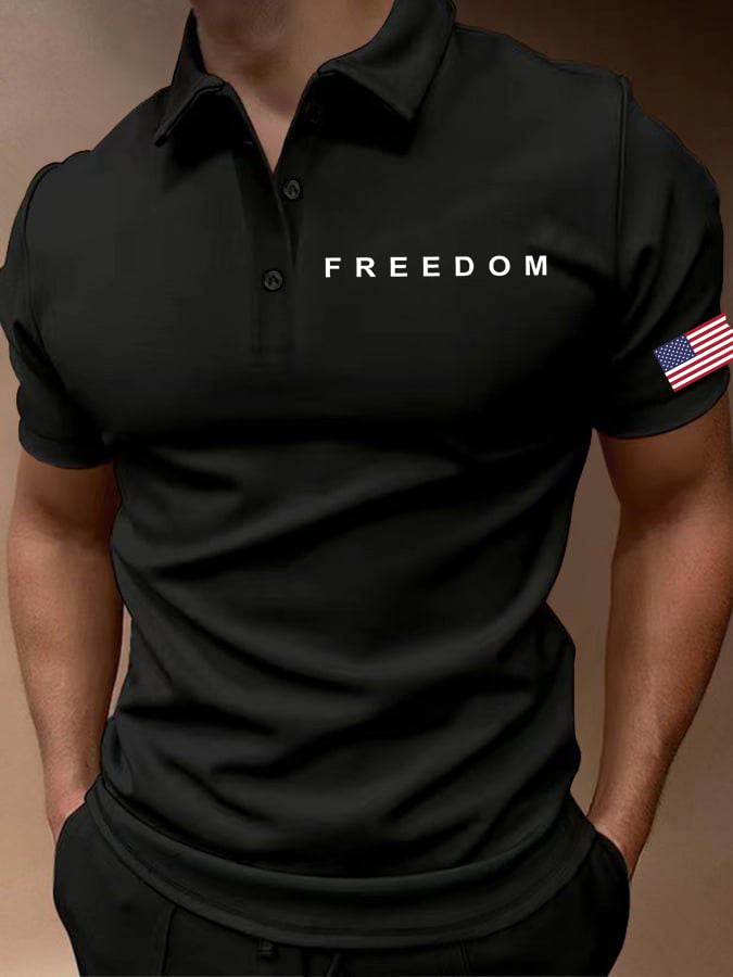 Men's Freedom American Flag Print Polo Shirt