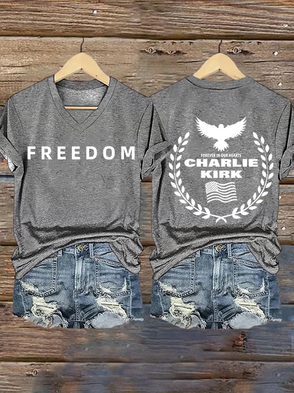 Women's Freedom American Flag Print Casuasl T-shirt