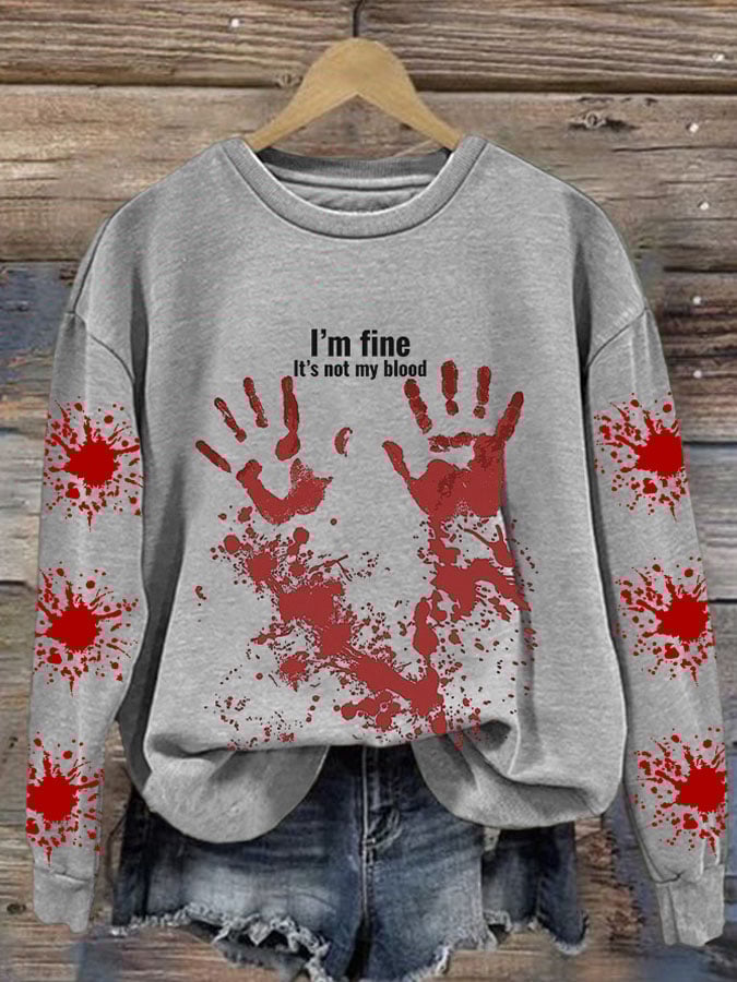 I'M Fine It'S Not My Blood Halloween Women'S Printed Casual Long-Sleeved Sweatshirt
