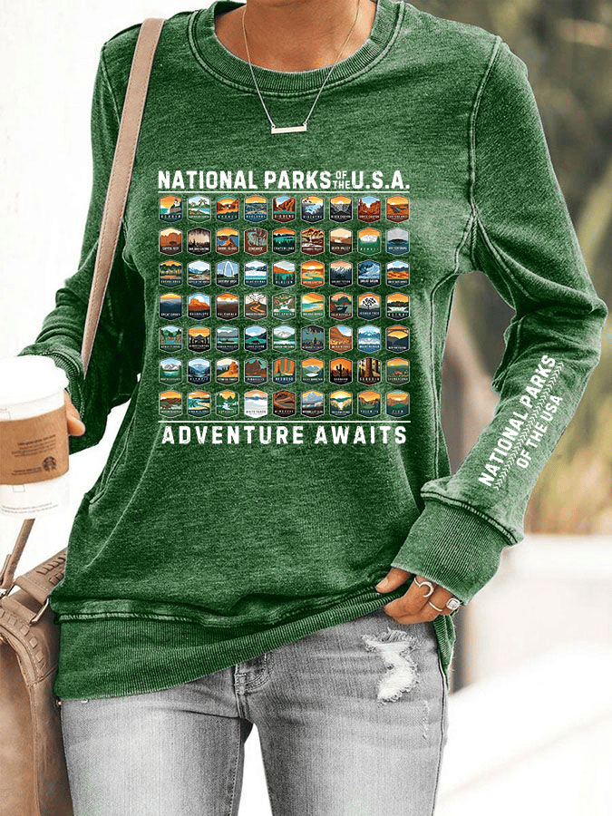 Women's National Parks Of The USA Print Crewneck Sweatshirt