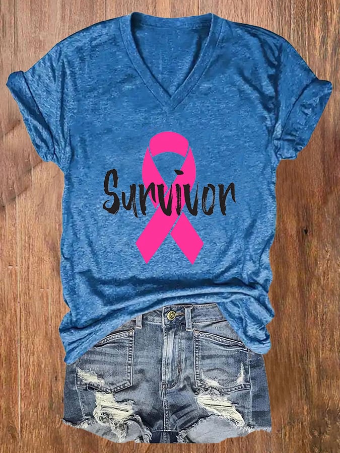 Women's Breast Cancer Survivor Printed T-Shirt