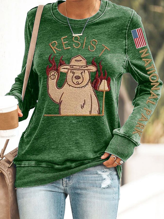Women's Protect Our National Parks Print Round Neck Sweatshirt