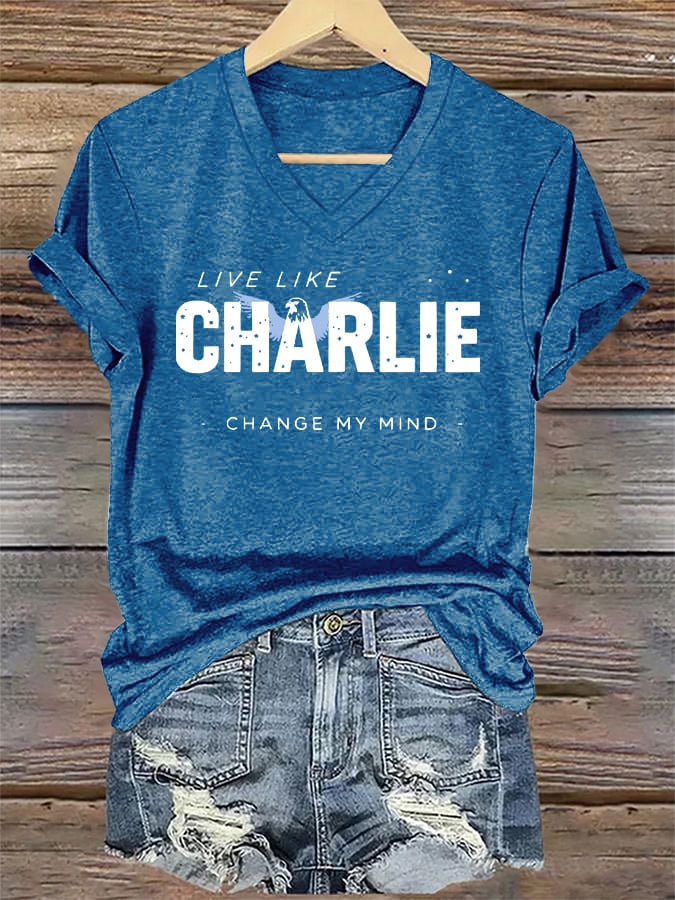 V-Neck Retro Live Like Change My Mind Print T-Shirt