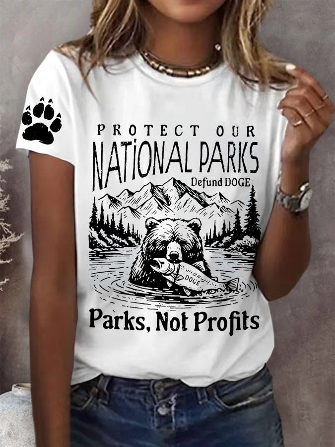 Women's Protect Our National Parks Print Round Neck T-Shirt