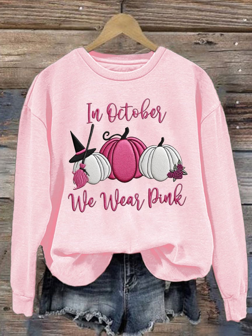 Women's Breast Cancer In October We Wear Pink Print Crew Neck Sweatshirt