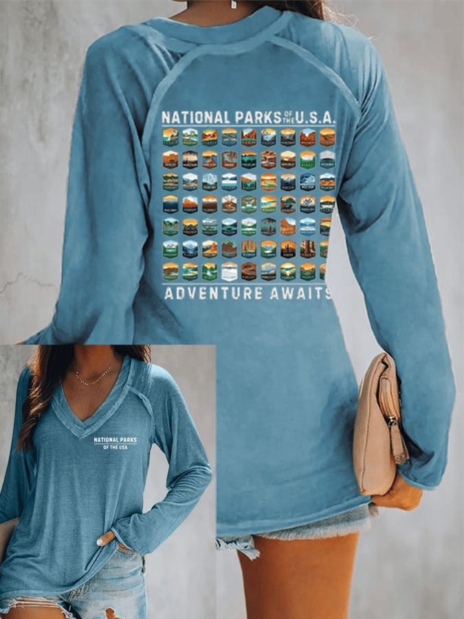 Women's National Parks Of The USA Print V-Neck T-Shirt
