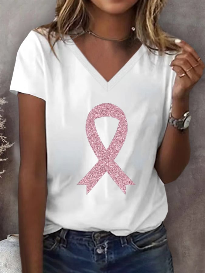 Women's Breast Cancer Awareness Print Casual T-Shirt