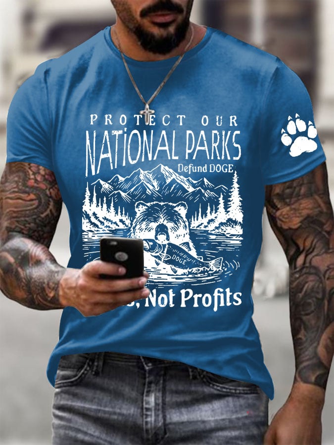 Men's Protect Our National Parks Printed Round Neck T-Shirt