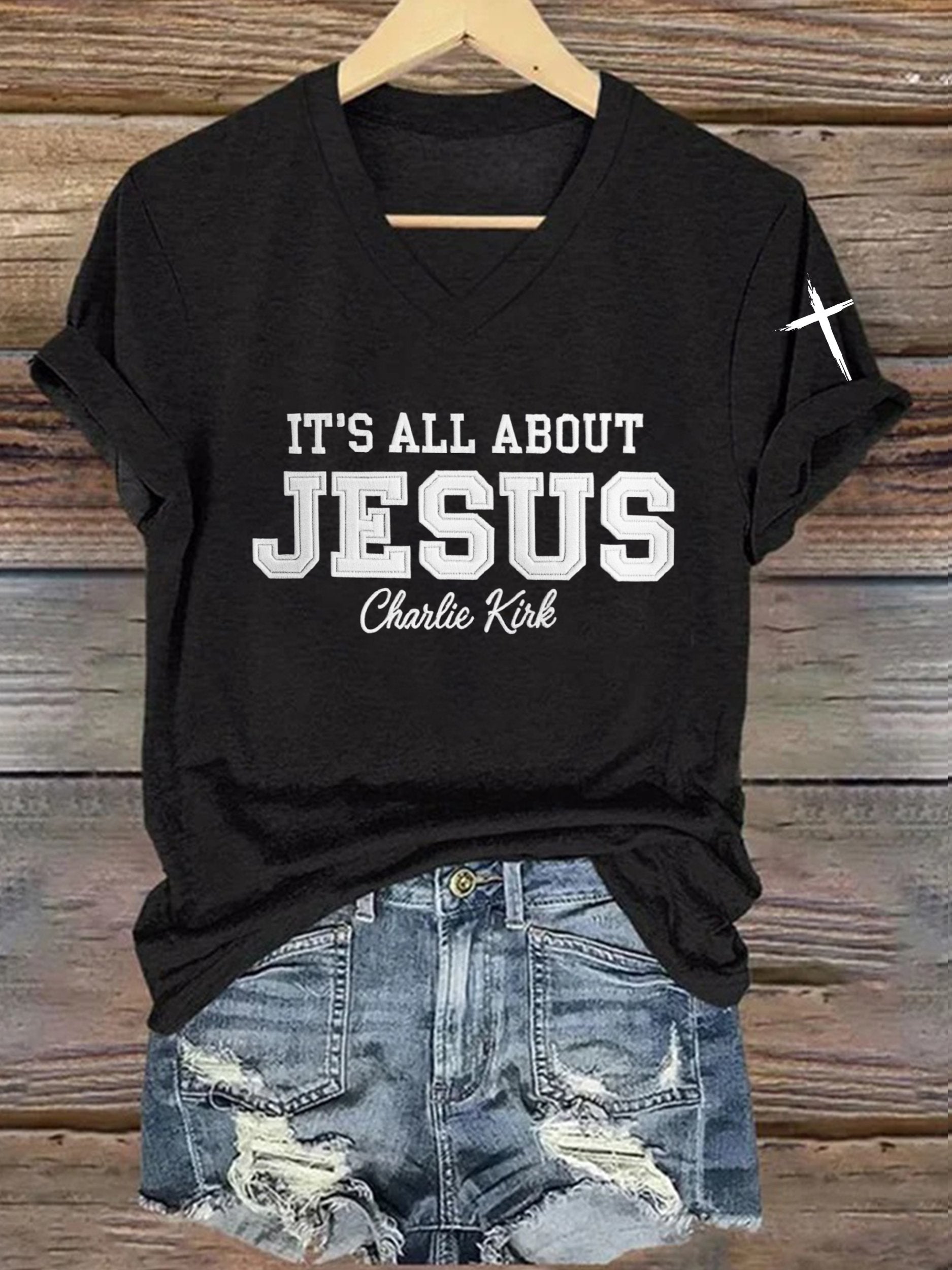 Women's It'S All About Jesus Printed Short-Sleeved T-Shirt