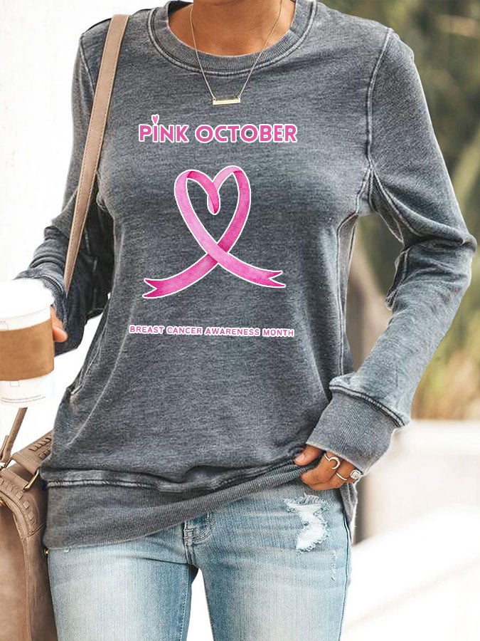 Women's Pi̇nk October Breast Cancer Awareness Month Printed Sweatshirt