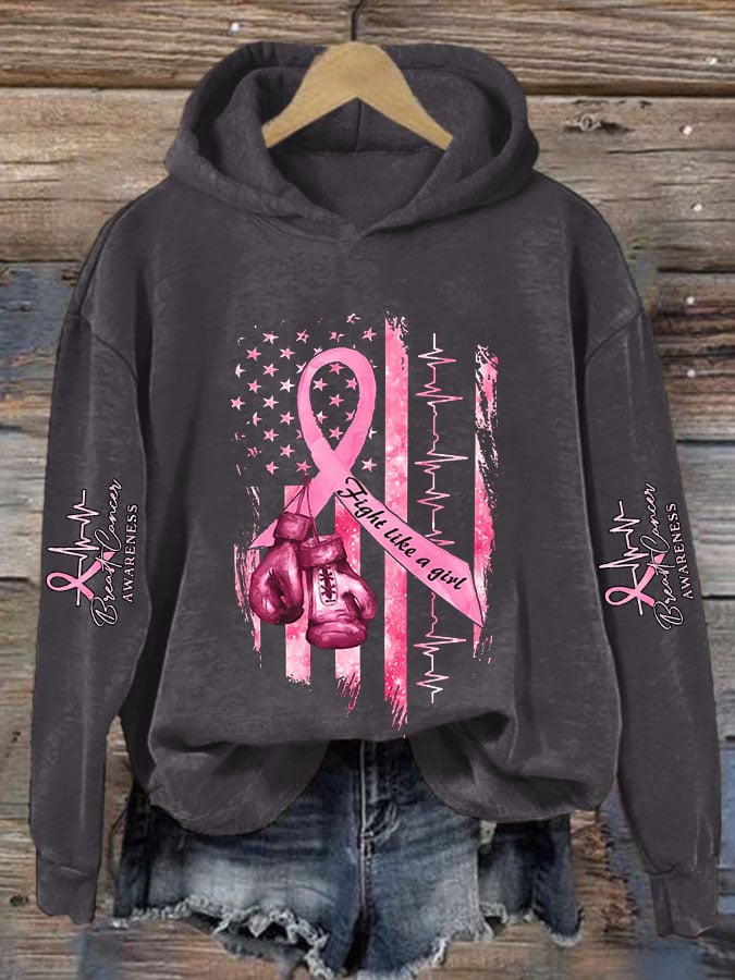 Women's Casual Breast Cancer Awareness Print Long Sleeve Sweatshirt