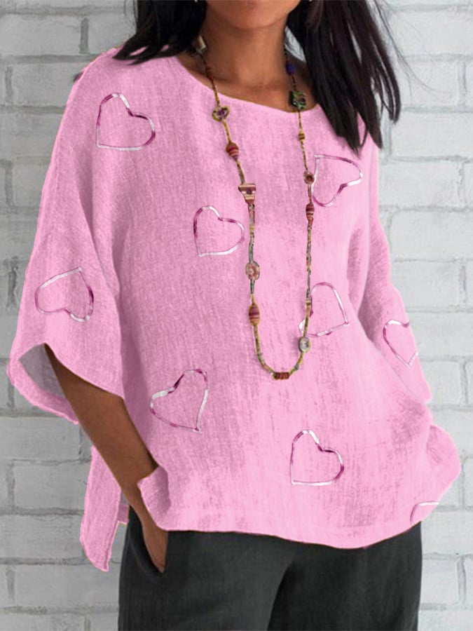 Women's Breast Cancer Awareness Print Crew Neck Loose Fit Shirt