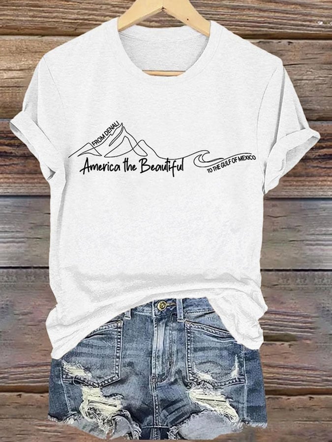 Retro America The Beautiful From Denali To Gulf Of Mexico Print T-Shirt