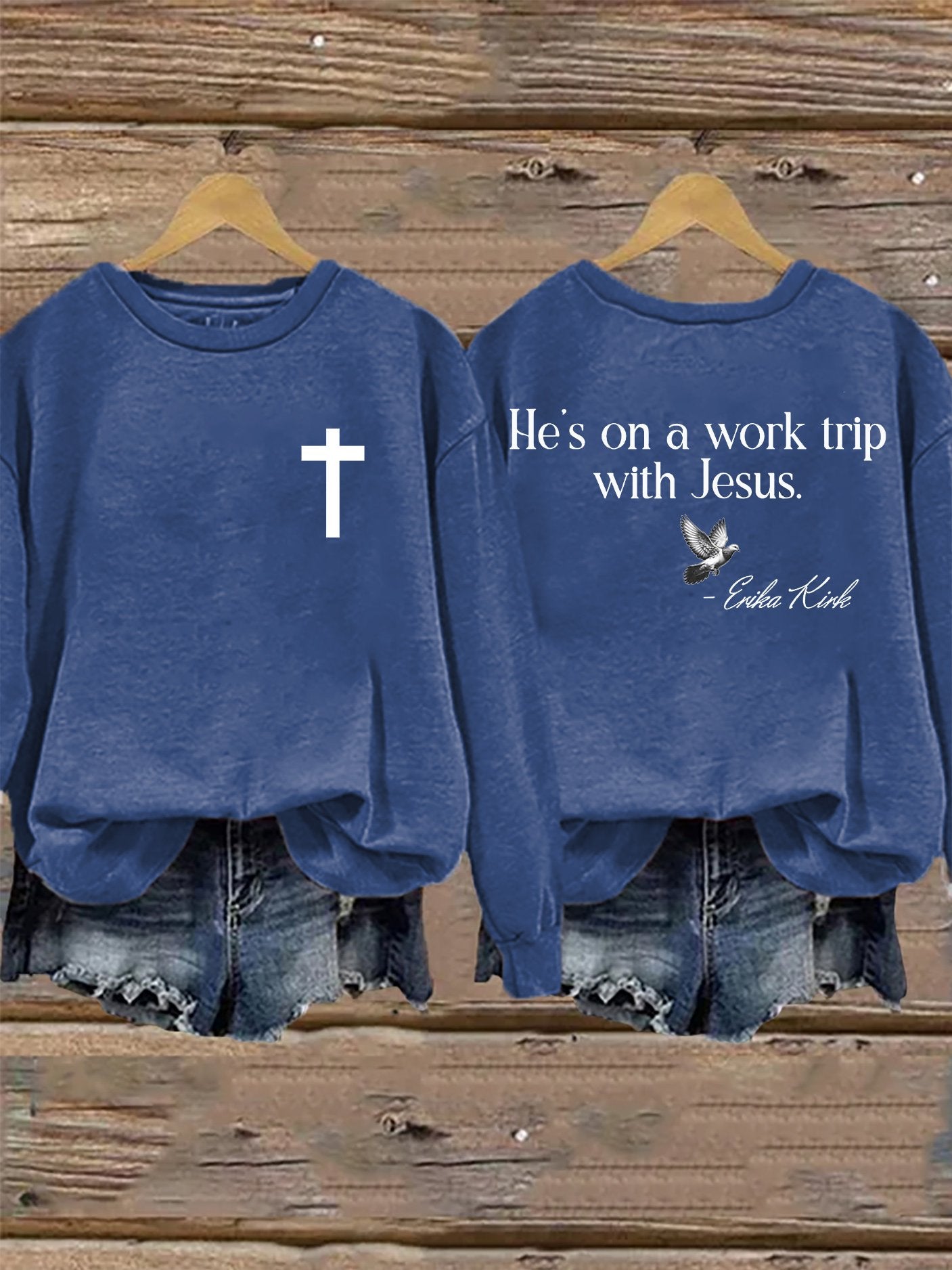 Retro He's On A Work Trip With Jesus Print Sweatshirt