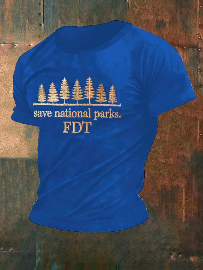 Men'S Retro Save National Parks FDT Printed Casual Crew Neck T-Shirt