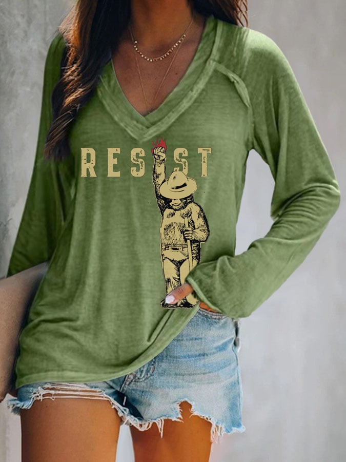 Women's Protect Our National Parks Print V Neck T-Shirt
