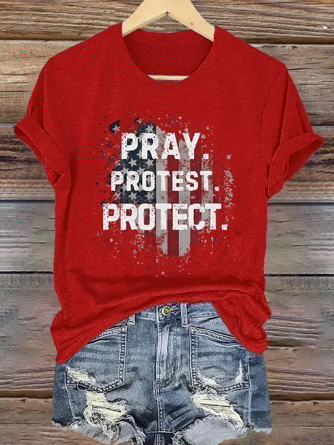 Women's Pray Protest Protect Print Shirt
